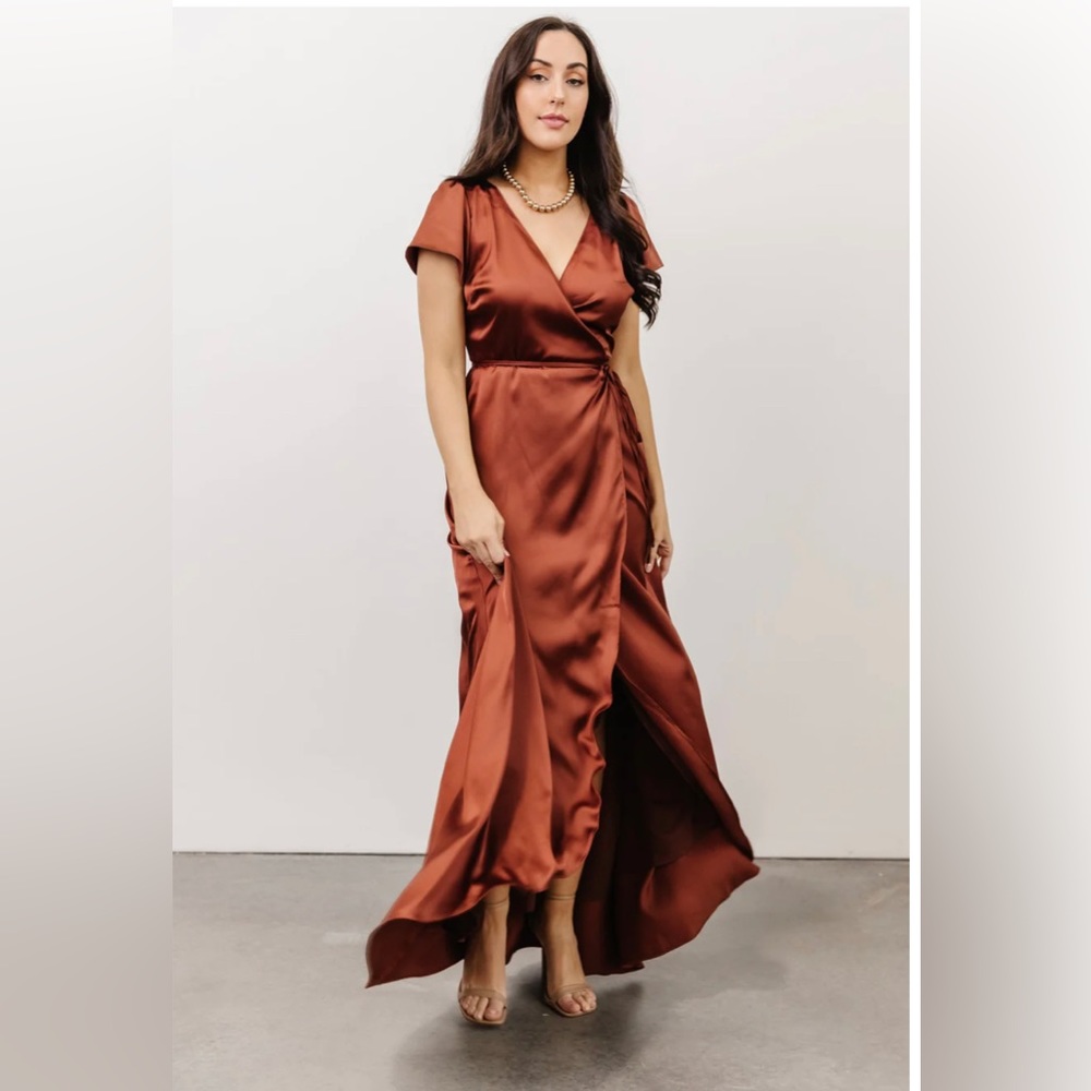 Krystal Satin Wrap Dress - BALTIC BORN rust colour size XL